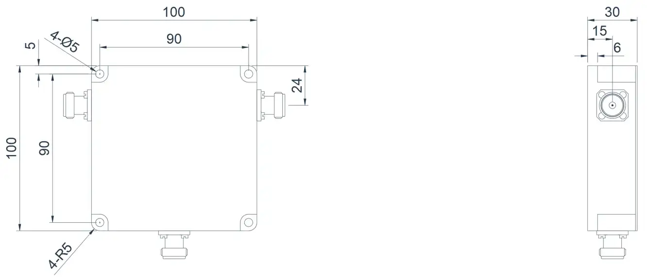 0.1~0.4GHz 高功率同轴环行器外观