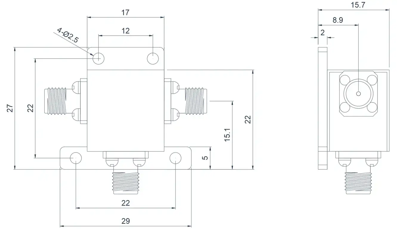 4.0~8.0GHz 典型同轴环行器外观