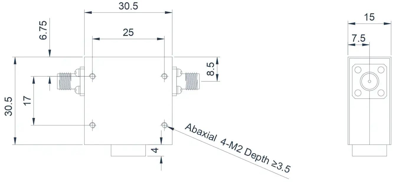2.0~6.0GHz 宽带同轴隔离器外观