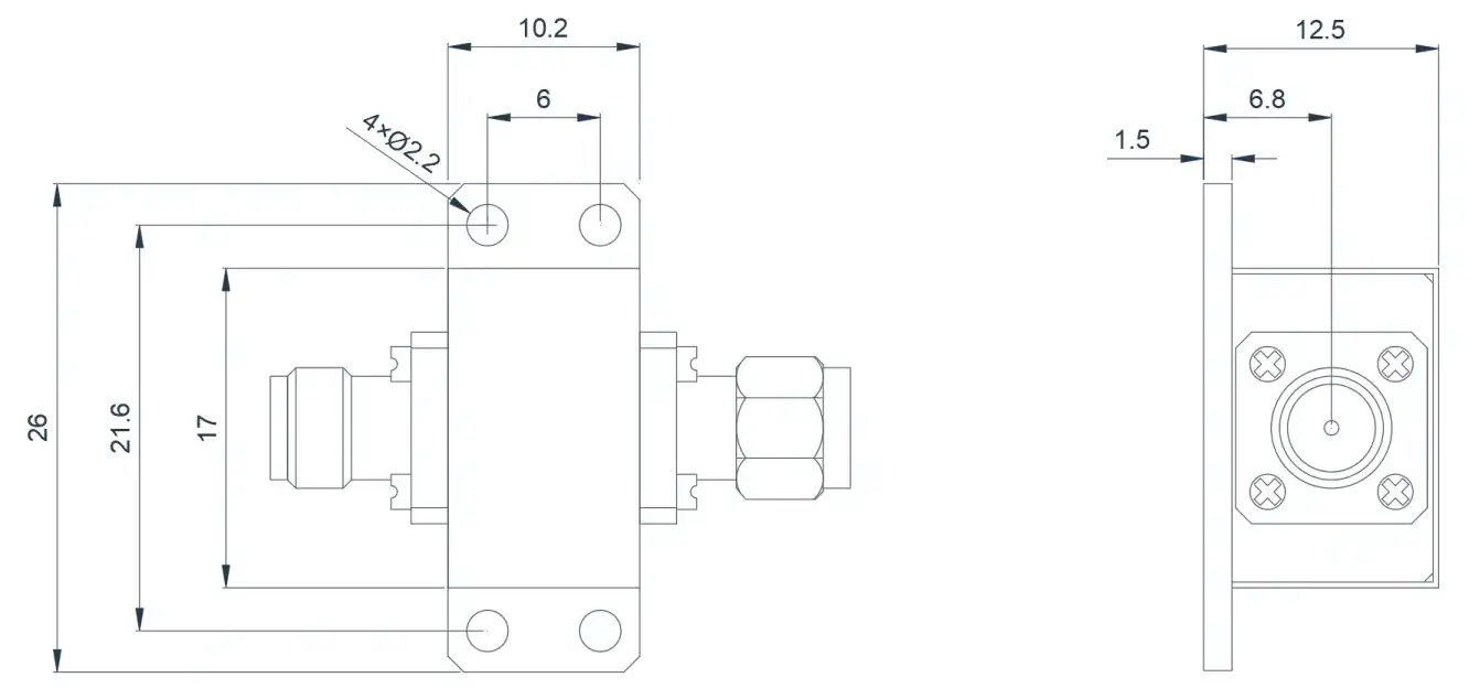 20.0~25.0GHz 典型同轴隔离器外观