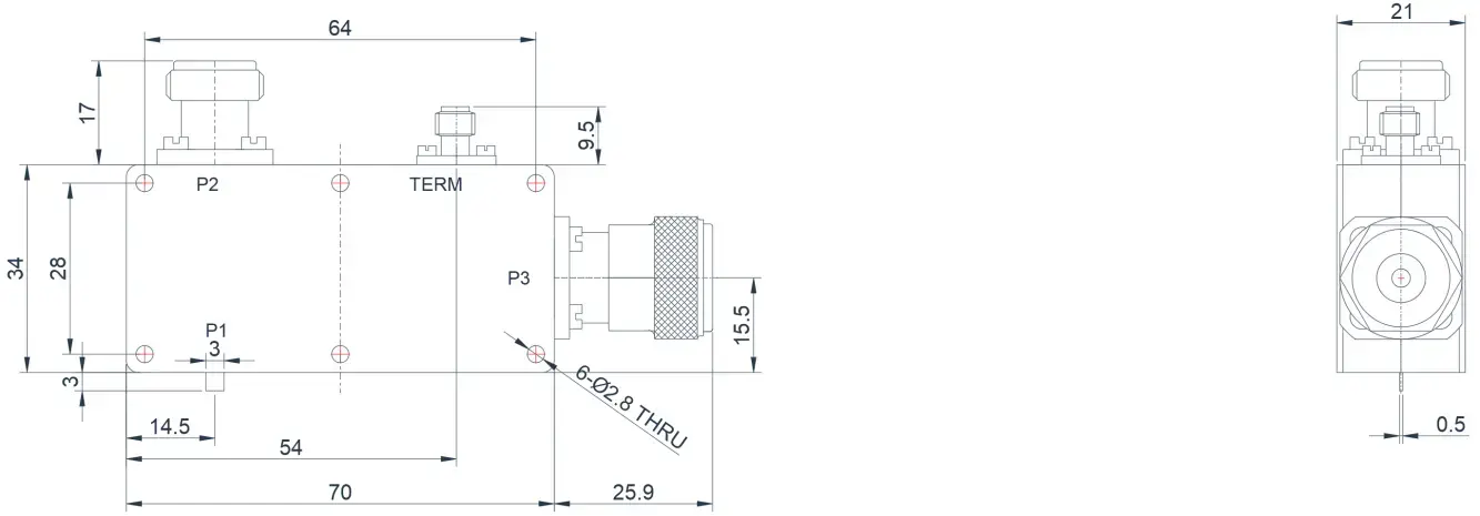 2.9~3.4GHz 高功率同轴双结环行器外观