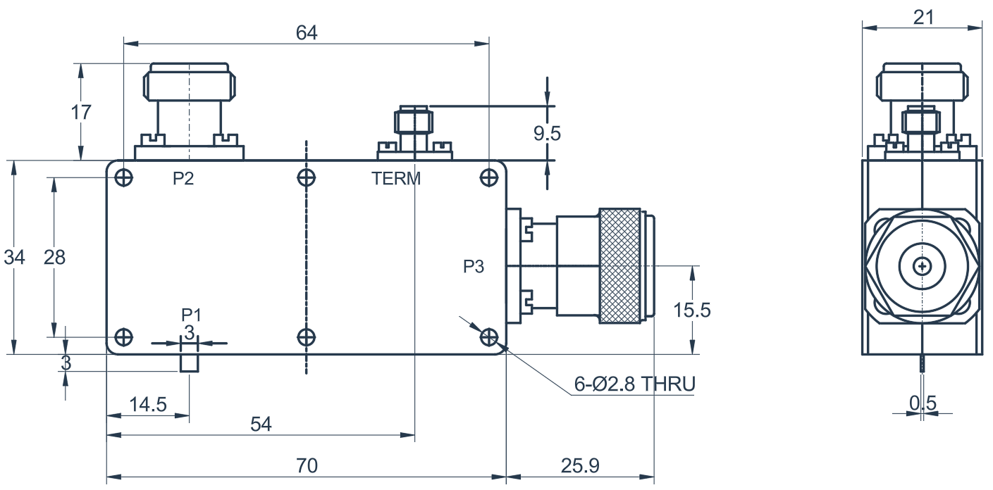 2.9-3.4GHz 双结同轴环行器规格图